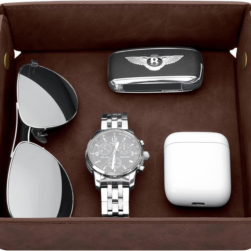 Father's Day Gifts Faux Leather Valet Tray Organizer for Men - Catch-All Tray fo